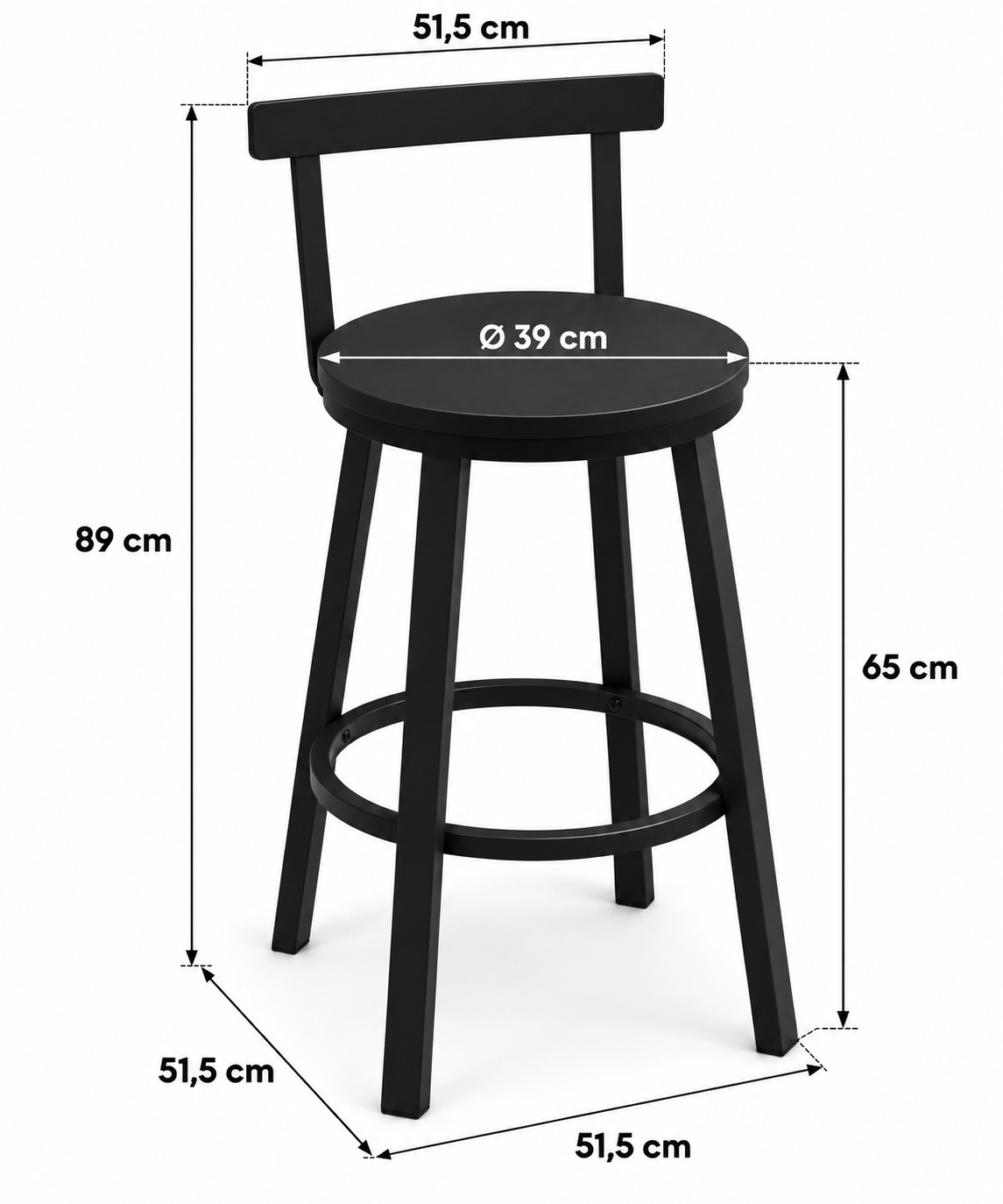 Lot de 2 tabourets de cuisine style industriel, structure acier, assise bois