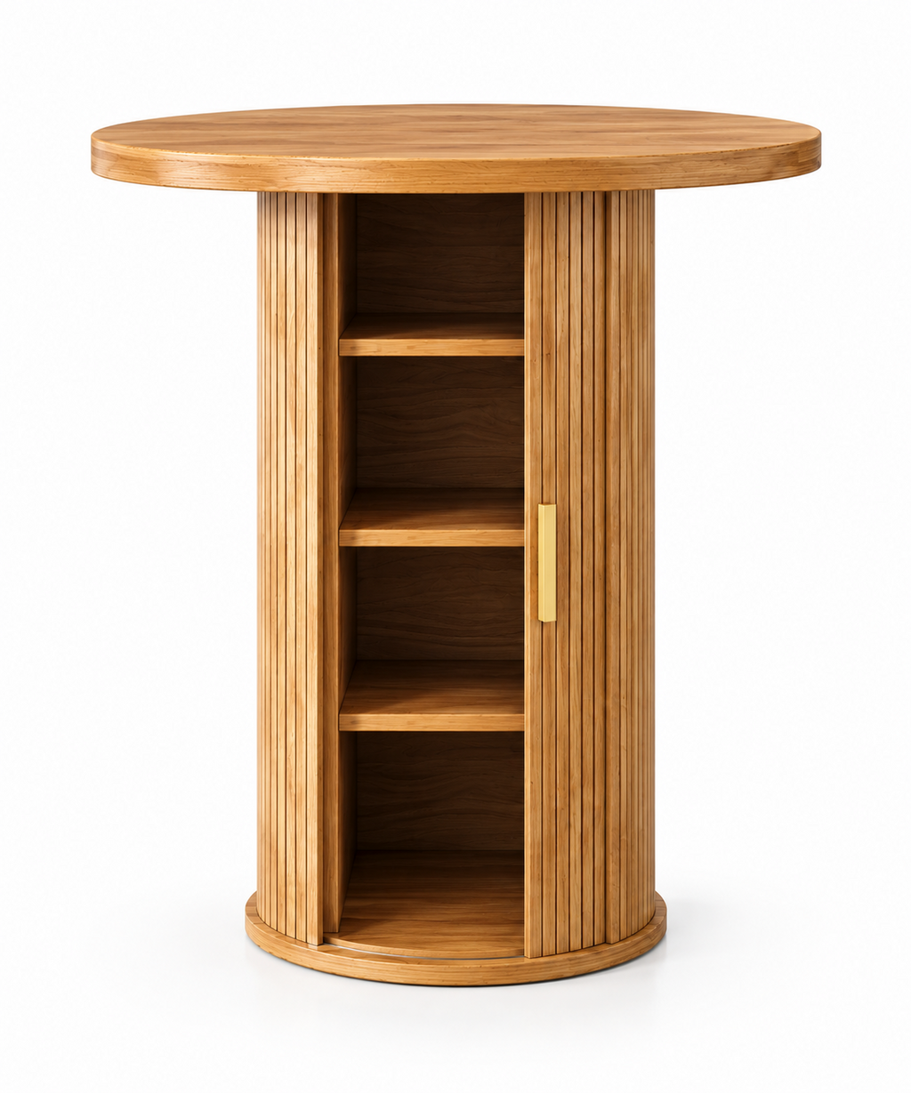 Table de bar ronde 60 cm avec meuble de rangement 4 étagères, effet bois