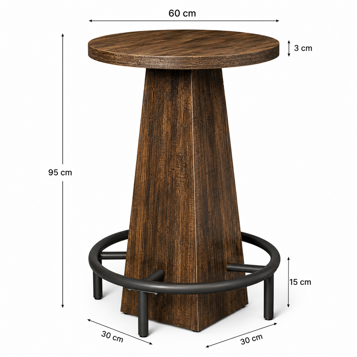 Table de bar ronde avec repose-pieds en métal, marron