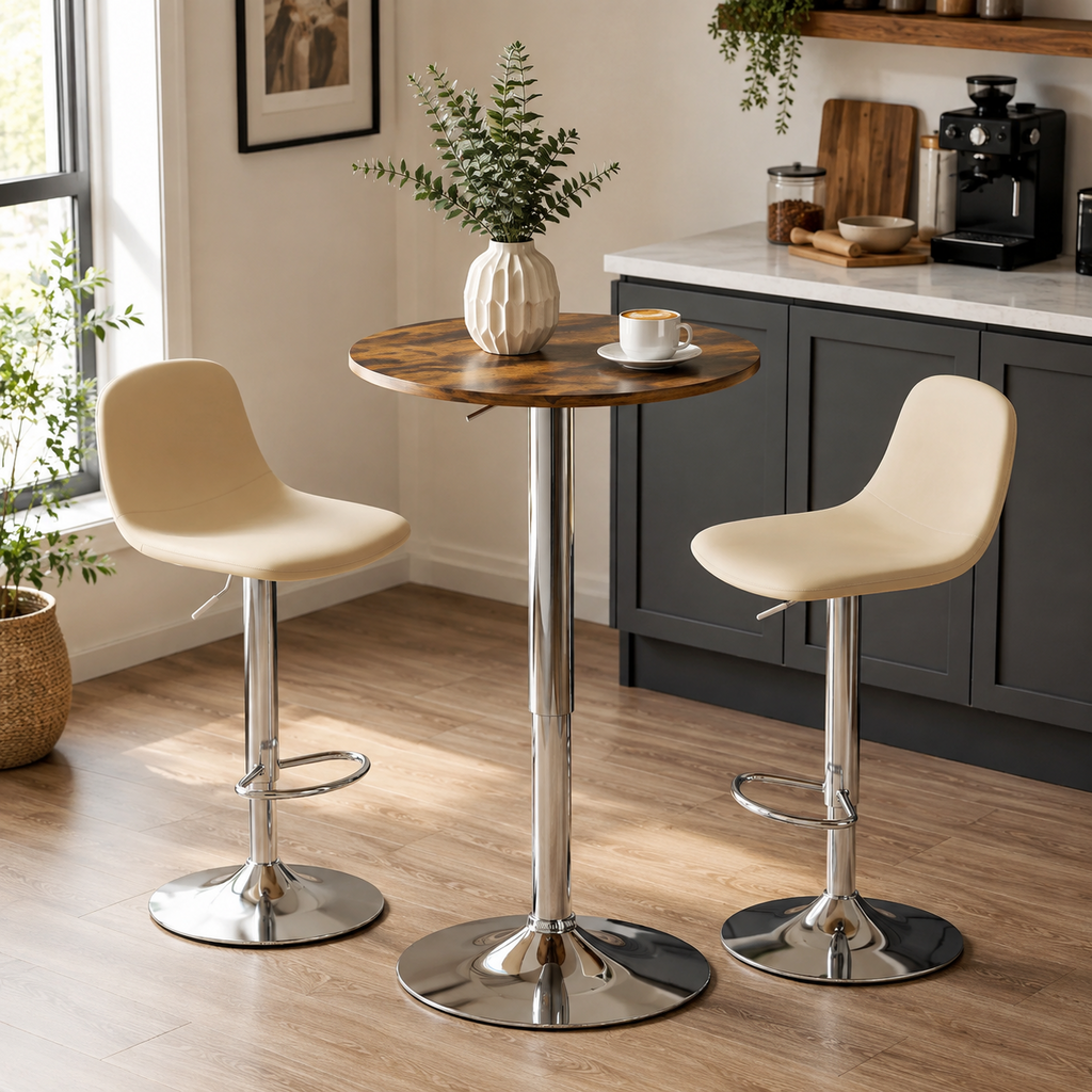 Table de bar bistro ronde, hauteur réglable 67-93 cm, pivotante, marron