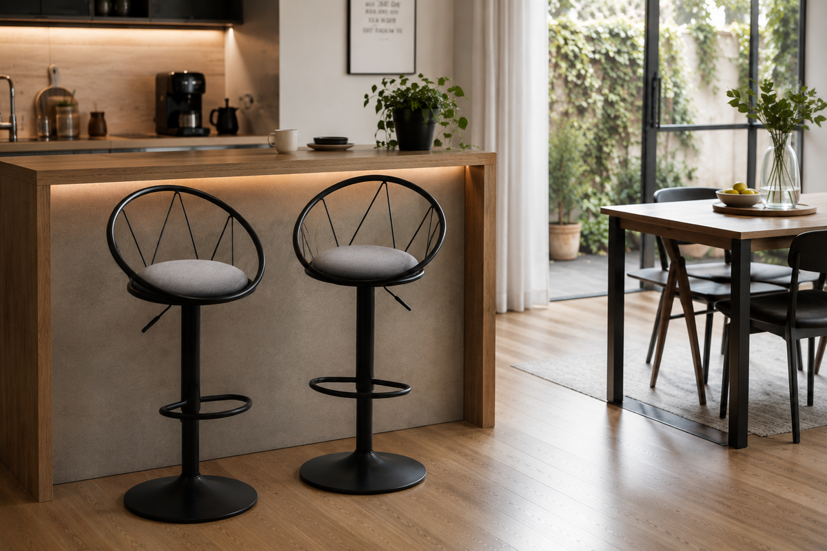 Lot de 2 tabourets de bar pivotants style rétro, revêtement lin, réglables