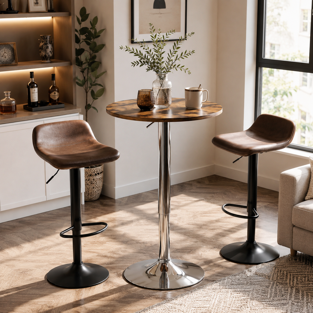 Table de bar bistro ronde, hauteur réglable 67-93 cm, pivotante, marron