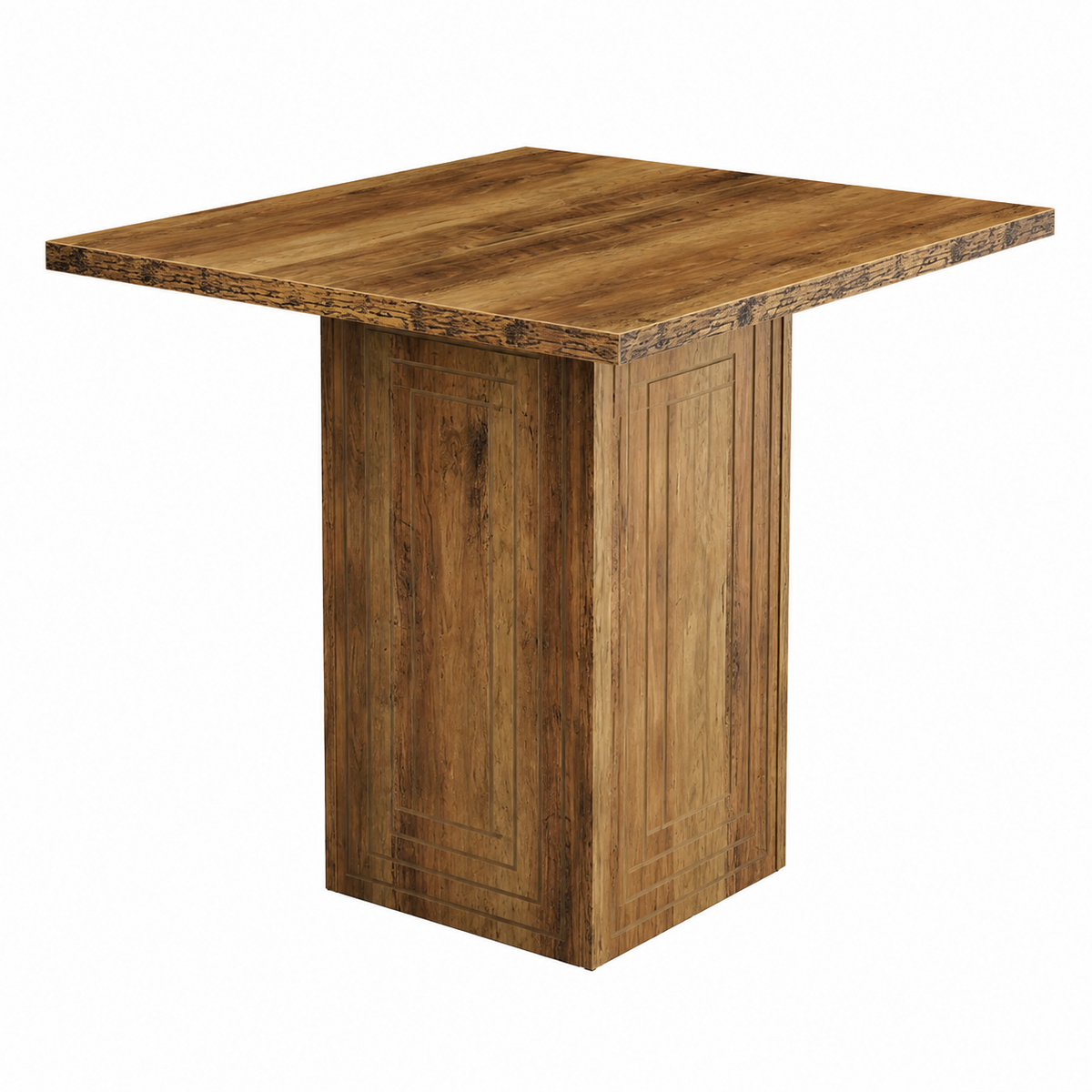 Table de bar carrée en bois, motif géométrique, brun rustique