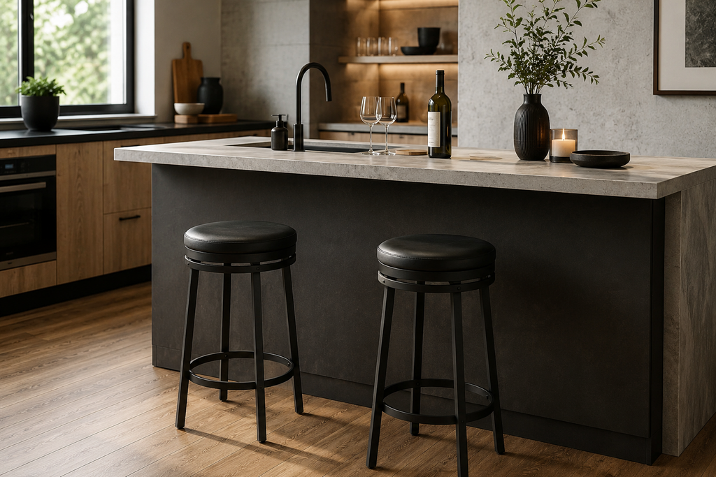 Lot de 2 tabourets de bar sans dossier, pivotants, simili cuir, structure métal
