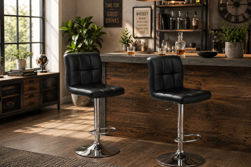 Lot de 2 tabourets de bar en simili cuir, vérin à gaz certifié SGS, noir