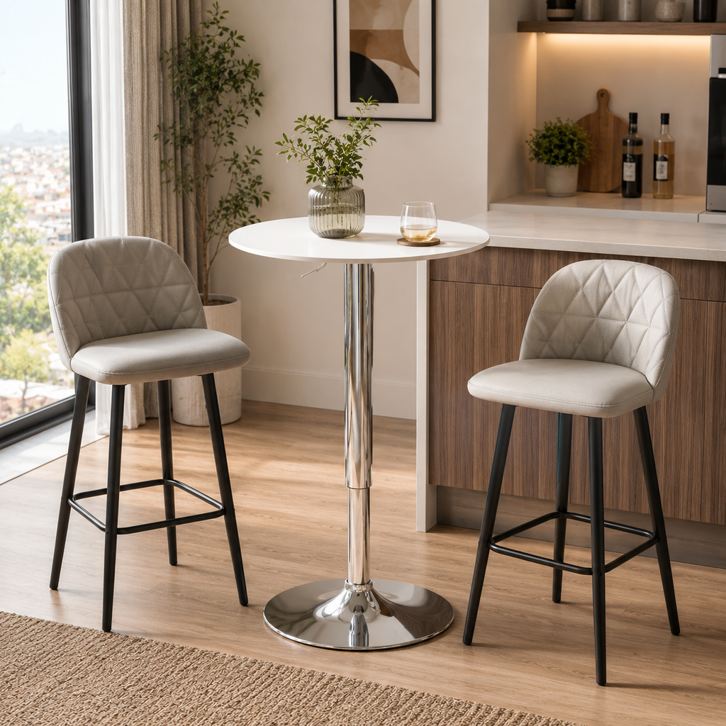 Table de bar ronde pivotante, hauteur réglable 67-93 cm, blanc